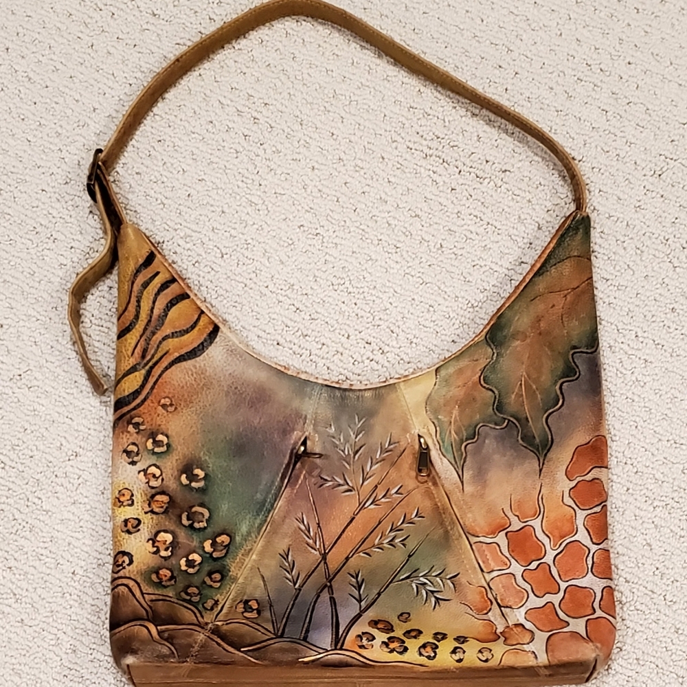 Anuschka Signed Leather Handpainted African Safari+Animal Prints Shoulder Bag - Picture 3 of 16